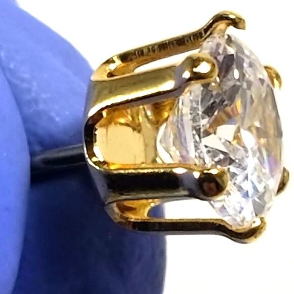 Swarovski Stones - 2 CTW Clear CRYSTAL Stud Earrings - 14KT Gold Overlay - Picture 8 of 9